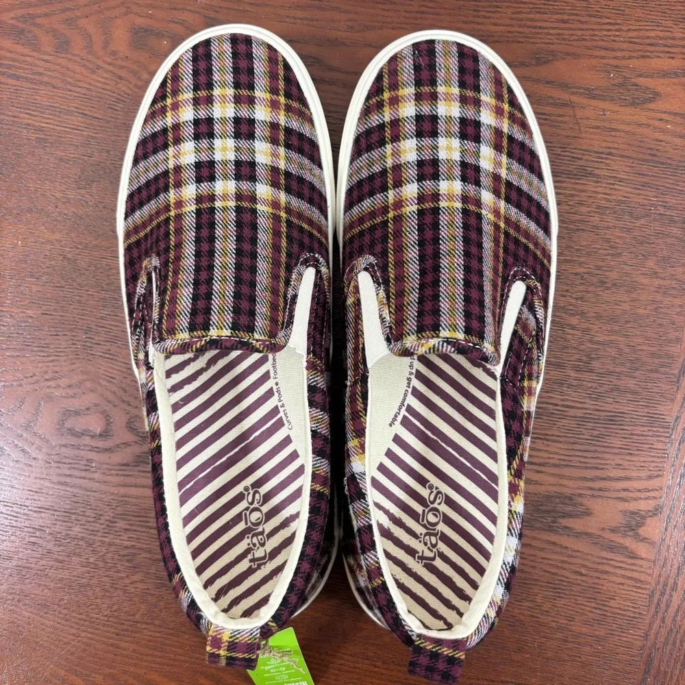 New Womens Taos Rubber Soul Plaid Canvas Casual Slip On Sneakers Shoes Size 8 - Picture 7 of 9